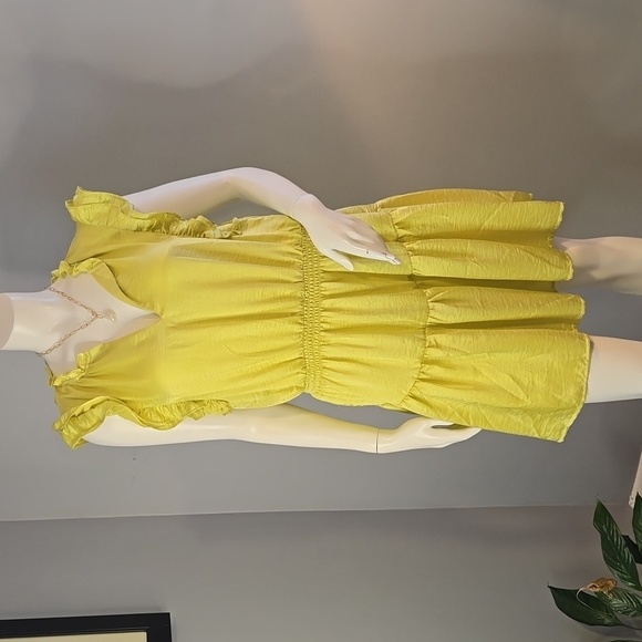 Steve Madden Prairie Dreams Golden Lime Ruffled Mini Dress Size L - Picture 1 of 13